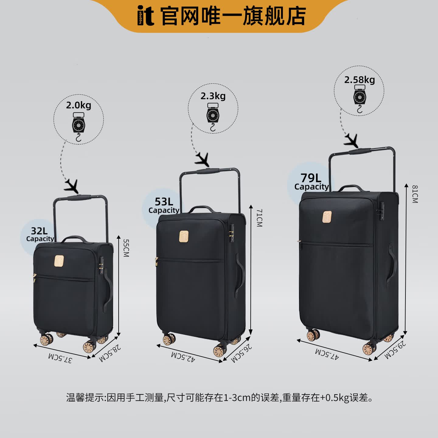 LUGGAGE IT英国itluggage超轻牛津布行李软箱宽拉杆旅行密码皮箱男女万向轮 裙蓝色 28英寸
