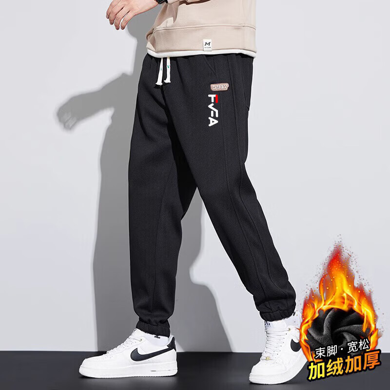 Fila斐家男裤2025新款男士加绒保暖卫裤秋冬针织长裤简约休闲运动裤 斐乐同款卡其色 2XL