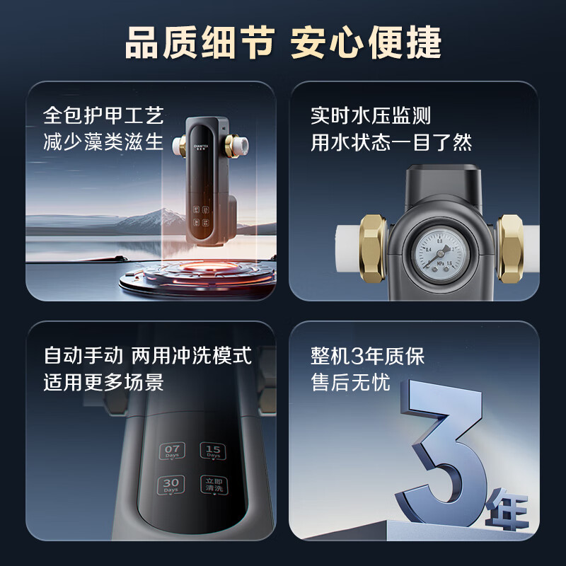 史密斯(A.O.SMITH)佳尼特新品全自动清洗前置过滤器 自来水过滤家用净水器过滤器防爆滤瓶大白瓶 CPF-TA1 真8T流量强者 旋进式双核过滤 全自动智能冲洗
