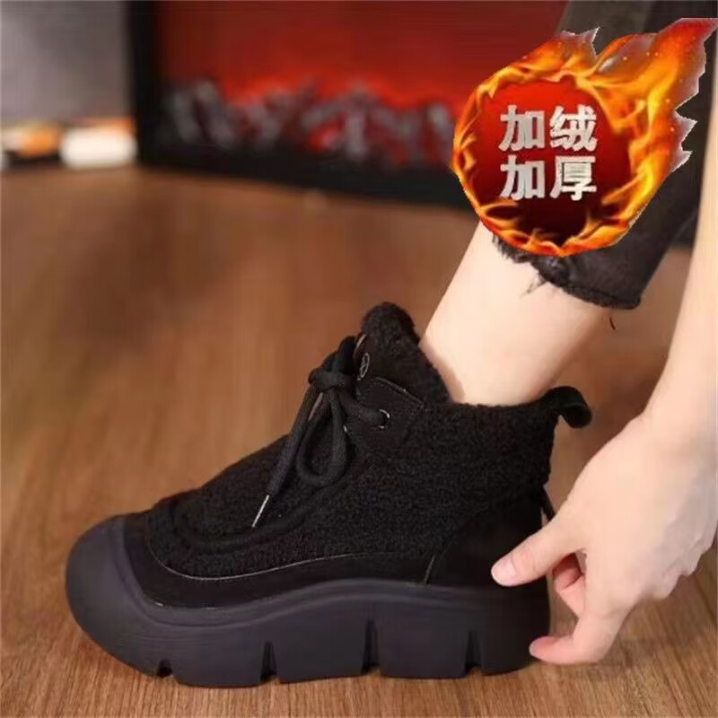 秋冬季新款加绒保暖高帮鞋休闲妈妈棉鞋加绒CSph女加绒雪地靴jd 黑色 37
