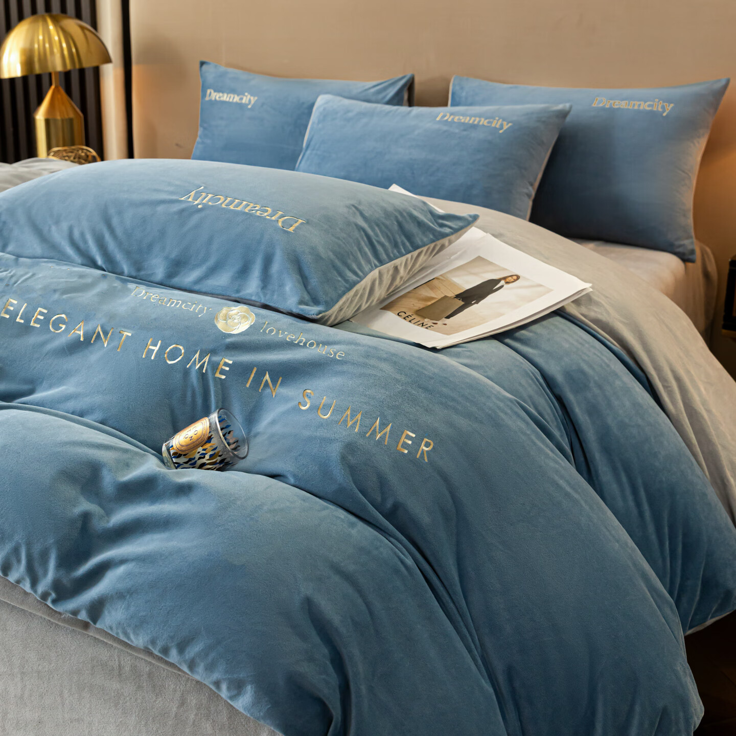 VJE2026新款加厚保暖牛奶绒四件套珊瑚绒法兰绒双面绒床单被套三件套 暗香-宾利蓝 三件套1.2m 床单款 -被套150*200cm