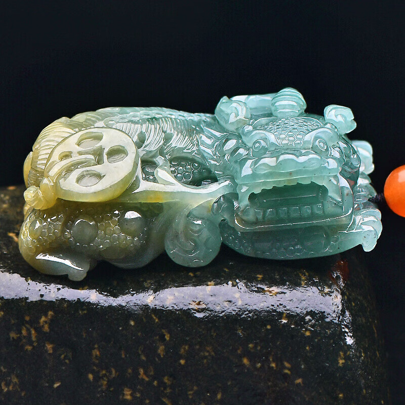 神翠鸟女神节好礼翡翠貔貅吊坠 男士飘黄翡玉貔貅玉石玉坠挂件配绳子 款十 QYF3866q