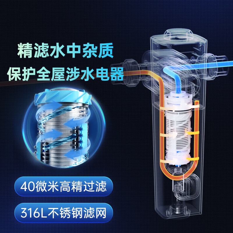 BKA万向前置过滤器12T/h大通量家用全屋3涡轮强力旋刮清洗防爆自来水滤水器微滤净水S10W PRO BKA-前置过滤器 万向款