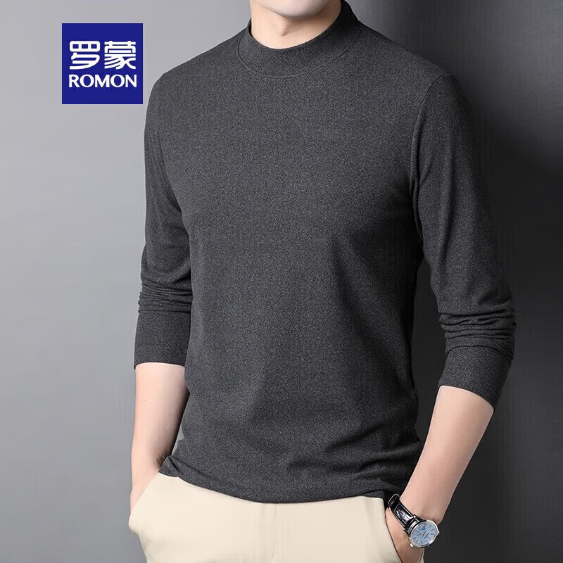 罗蒙（ROMON）半高领纯色卫衣男新款中青年百搭长袖德绒保暖白色卫衣男装上衣 灰色 M (170)(建议100-120斤)
