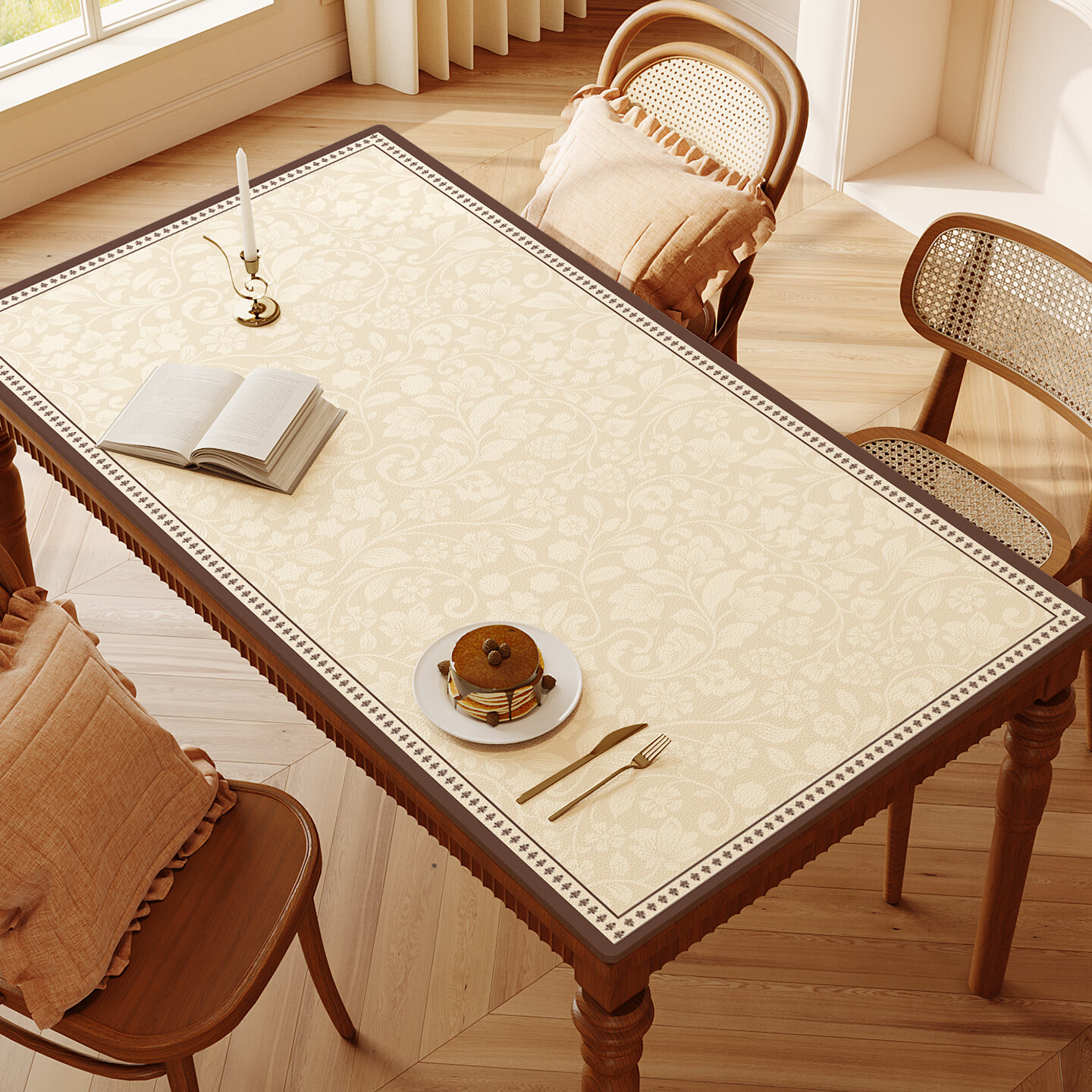 无印良品加厚桌布防水防油免洗轻奢高级感桌垫法式桌面保护垫餐桌垫 鸢尾之舞 【底部防滑不移动】 60*60cm