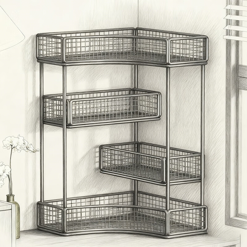 尔思家化妆品置物架护肤品桌面高级感收纳盒大容量梳妆台口红香水架子 黑色-四层