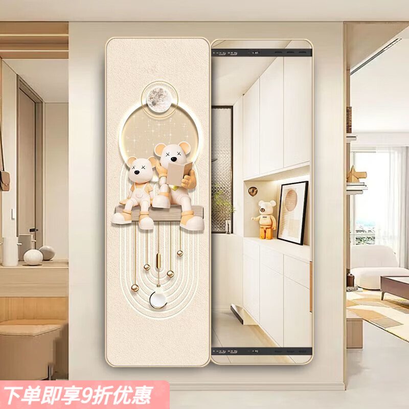 弘星隆奶油风隐藏式全身镜圆角隐形推拉穿衣镜画暗藏可关闭镜子遮挡超薄 米奇公仔【圆角默认杏色边框+防爆镜面】 30*120厘米【水晶膜+左推拉】防磨耐刮