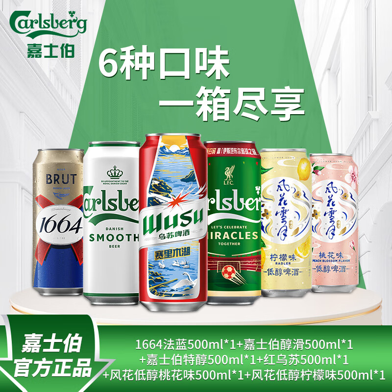 嘉士伯啤酒全家福组合快乐尝鲜装500ML*6罐 多口味组合试饮聚会自饮 500mL 6罐 组合装