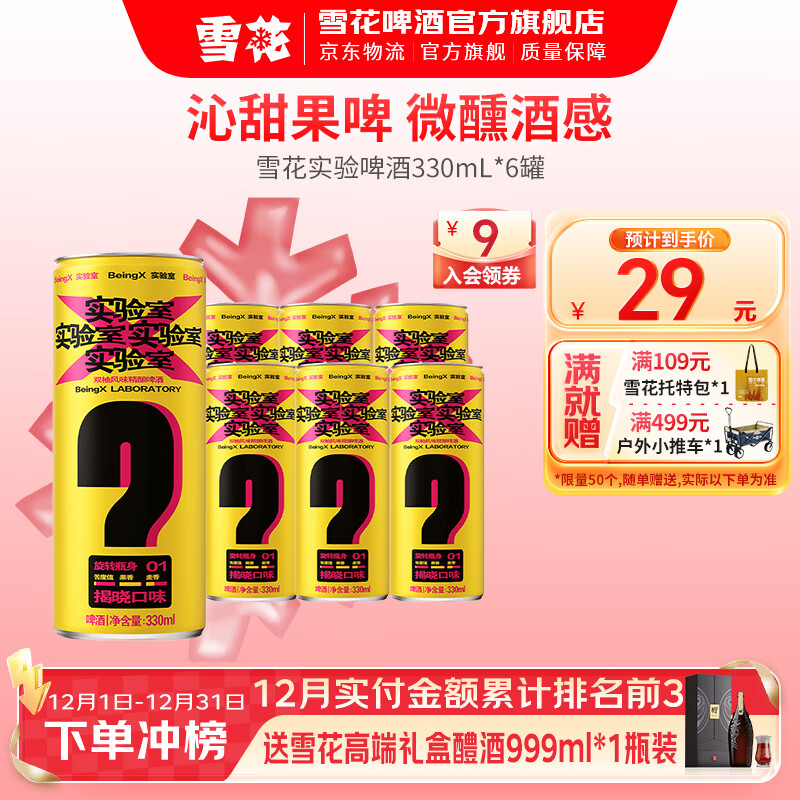 雪花BeingX实验室双柚风味果啤精酿啤酒 330mL 6罐