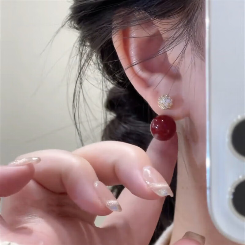 DL 1998胖东来同款品质红色珍珠耳环新年2025新款感耳饰气质轻奢小众耳钉 C2 红色珍珠耳环(s925银)