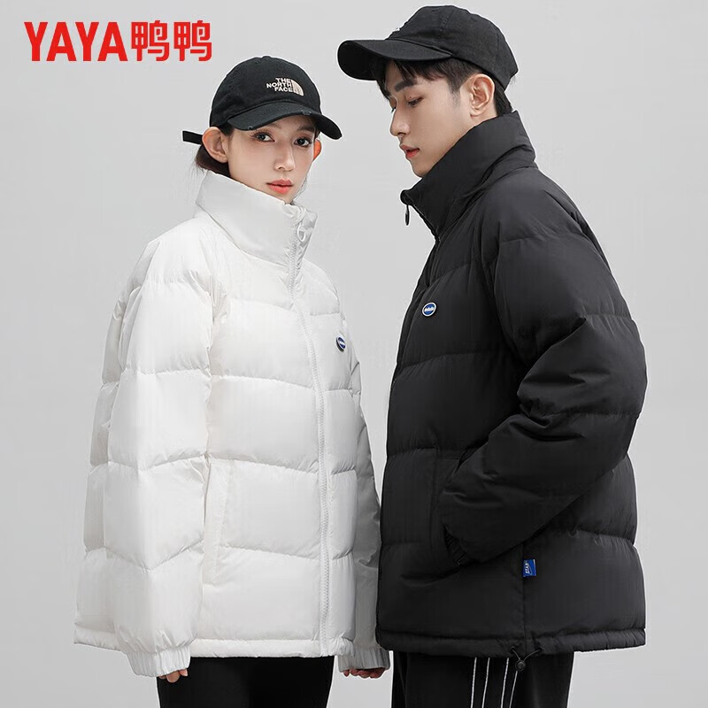 鸭鸭（YAYA）羽绒服男女立领短款厚款保暖青年冬季新款休闲百搭时尚情侣外套 黑色 M 170 (建议100-120斤)