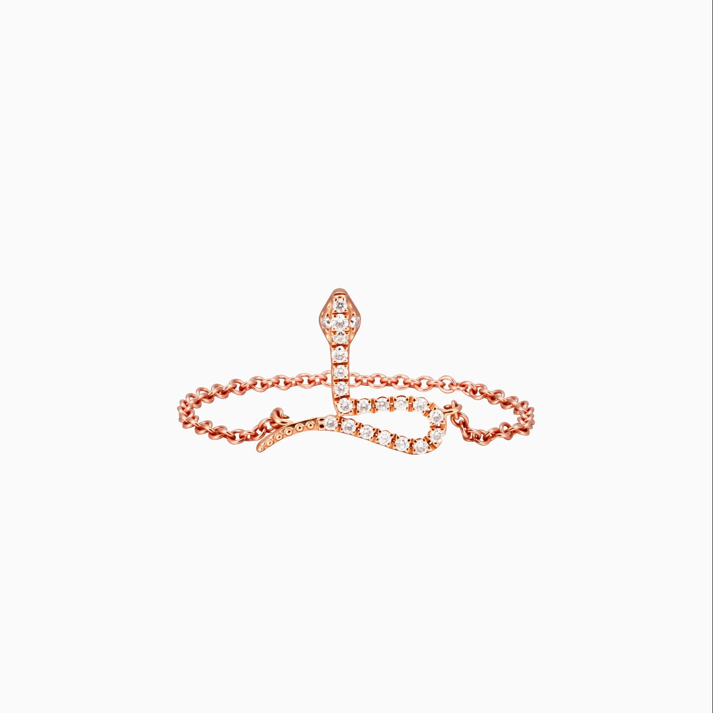 DJULA【店铺臻选】茱蕊魔法18K金镶钻高级感轻奢链条戒指新年礼物 18K金玫瑰金（蛇形-50/52/56mm备注）