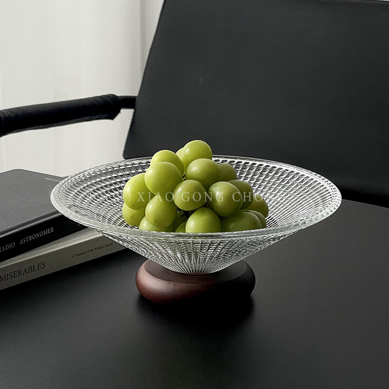 WCZ德国水果盘高档轻奢玻璃客厅高级茶几干果盘家用前台糖果盘子坚果 黑脚-格纹水果盘【2只装】