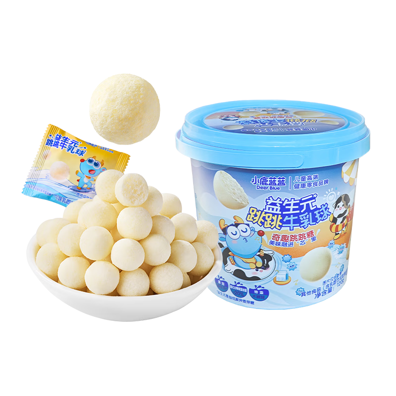小鹿蓝蓝益生元跳跳麦丽素芯牛奶球宝宝儿童怀旧零食泡芙120g