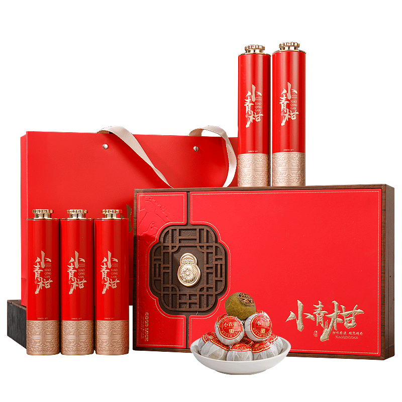 立香園年貨送禮茶葉新會(huì )小青柑普洱茶禮盒裝生曬陳皮宮廷熟普茶柑普茶 300克【6A品質(zhì)新款聚財紅色】