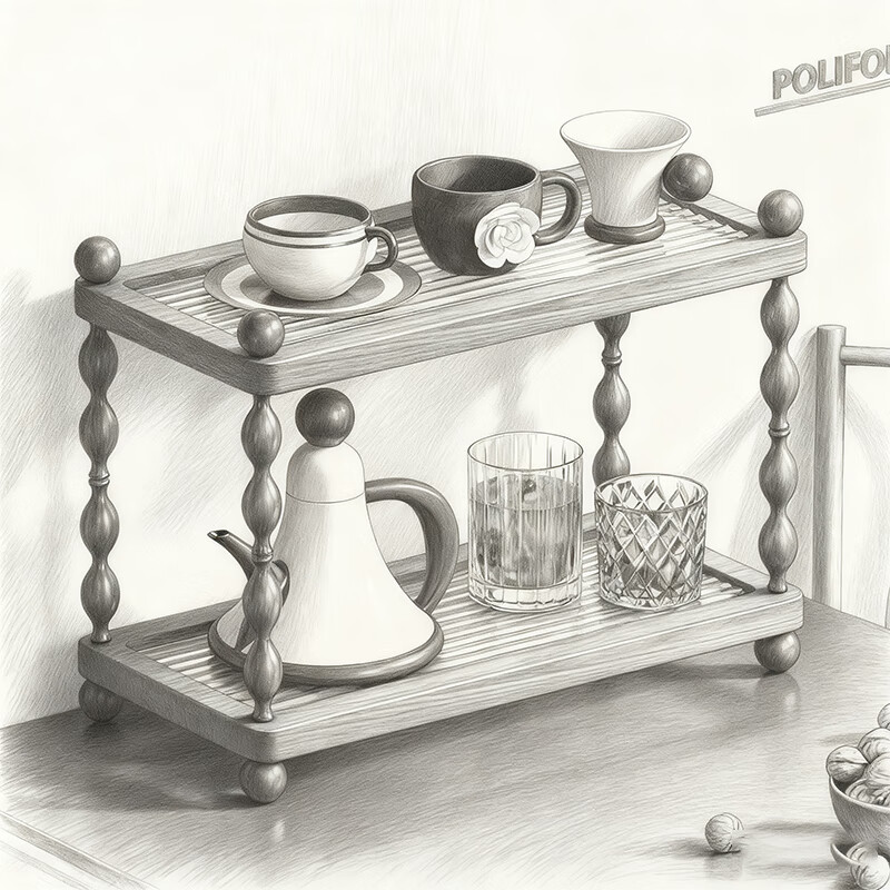 尔思家杯子收纳架厨房柜子分层置物架茶杯架咖啡杯整理架家用杯架沥水架 胡桃色大号【进口实木】