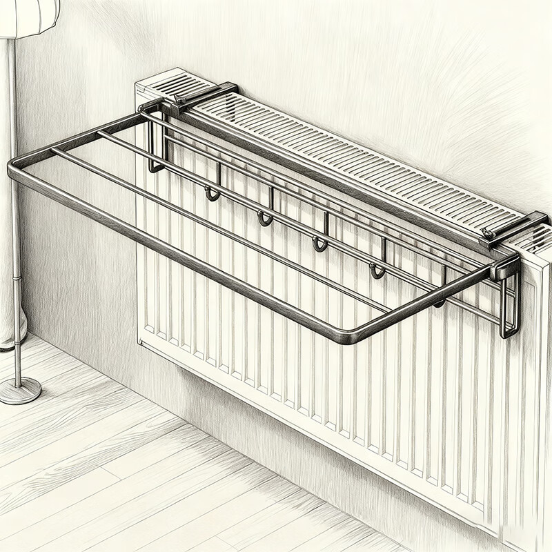 尔思家暖气片置物架家用可折叠暖气管上专用挂钩挂架晾衣服鞋袜晾晒架子 黑色小号（1个装）