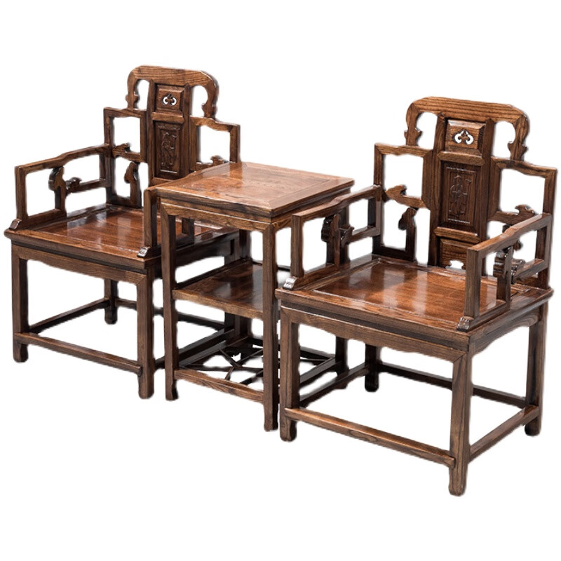 中式实木太师椅皇宫椅圈椅三件套茶几月牙椅仿古靠背椅官帽椅家用 太师椅三件套（加厚款）