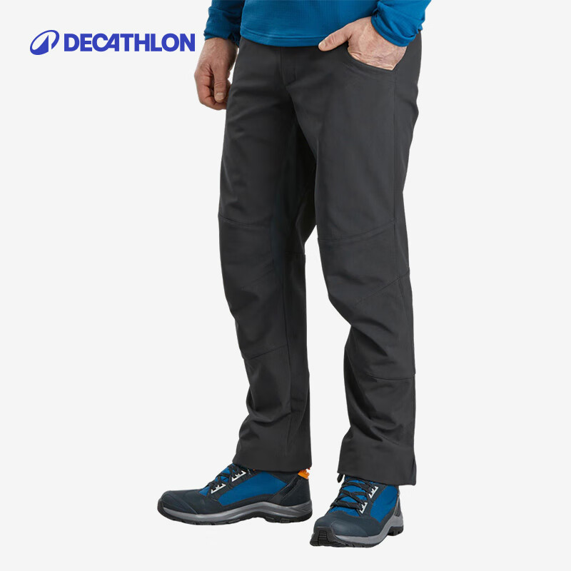 迪卡侬（DECATHLON）户外抓绒裤男加绒加厚透气保暖防泼水宽松长裤防风裤软壳裤  黑灰色 L / W34 L32