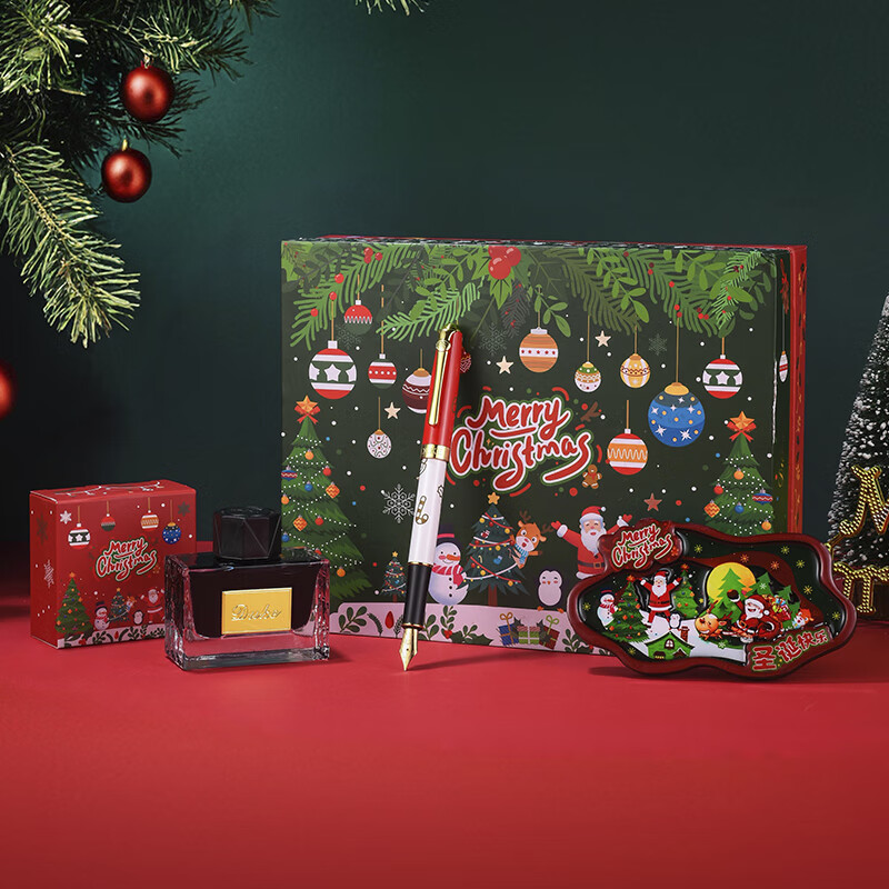 DUKE公爵圣诞节系列套装3红色气氛款铱金笔钢笔墨水笔自用书写送人自用书写顺滑可用墨囊 圣诞冰箱贴套装（红色钢笔） 48元，手慢恢复58元！*赠毛绒笔袋+墨水囊20只；精美设计，节日送人超有心！