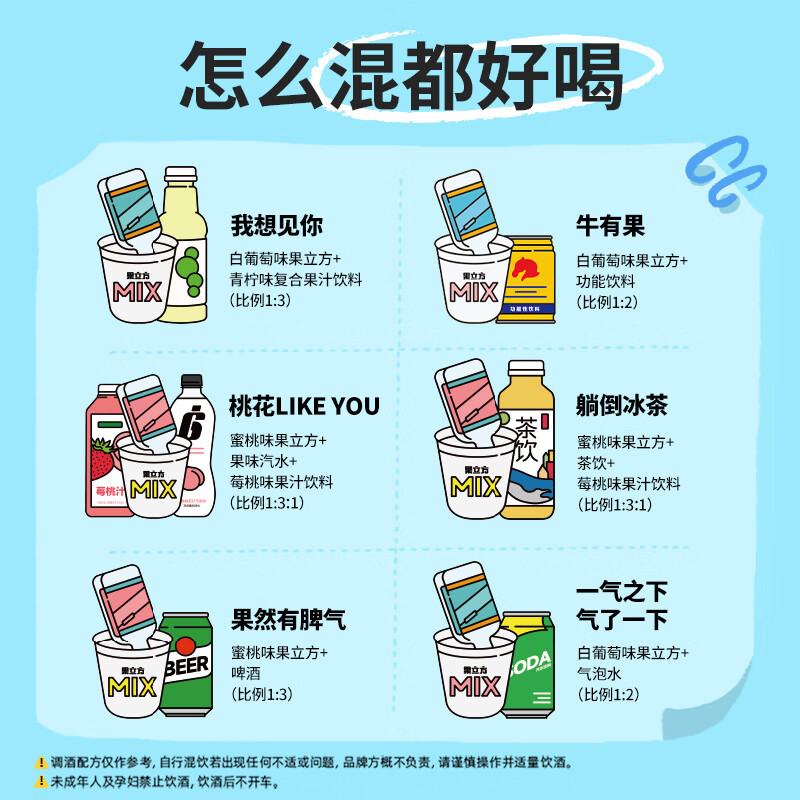 果立方果酒 15度葡萄味水果酒 微醺低度酒男女士果汁酒 白葡萄味168ml*2瓶