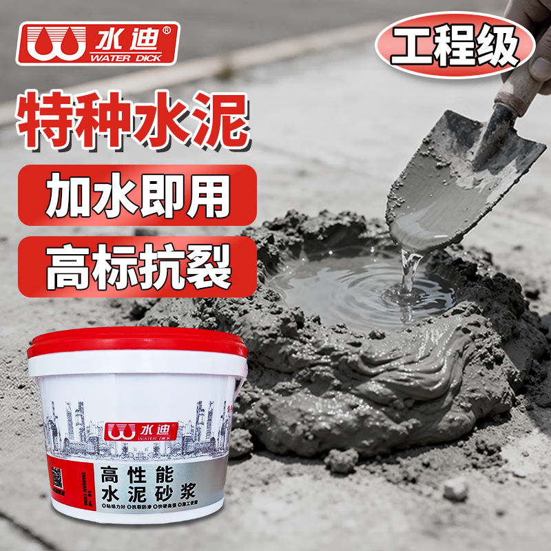 水迪(WATER DICK)水泥地面修补防水抗裂速干特种水泥高标号白水泥砂浆胶快干堵漏王 【高标抗裂】 3斤 灰水泥+送工具