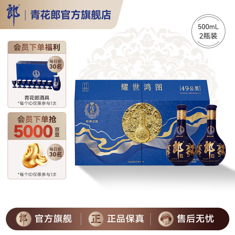 郎酒【官方旗舰】青花郎酒 耀世鸿图礼盒装 酱香型白酒 青花郎第五代 53度 500mL 2瓶 单盒