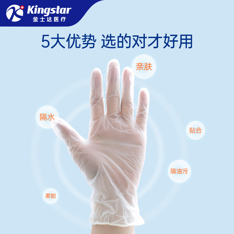 金士达医用一次性检查手套家用餐饮PVC手套食品接触级薄膜手套美容美发 【食品接触级】医用薄膜手套1袋共100只