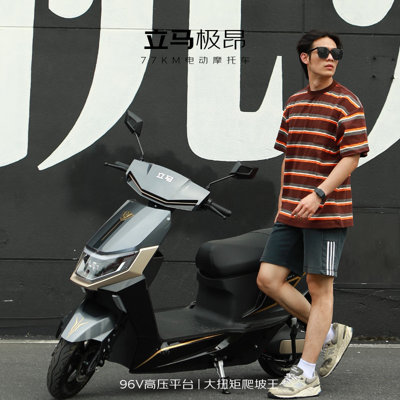 立马电动摩托车【CCTV大国品牌】极昂77KM续航1500W电机96V20Ah铅酸电池爬坡王电动车 梦幻白