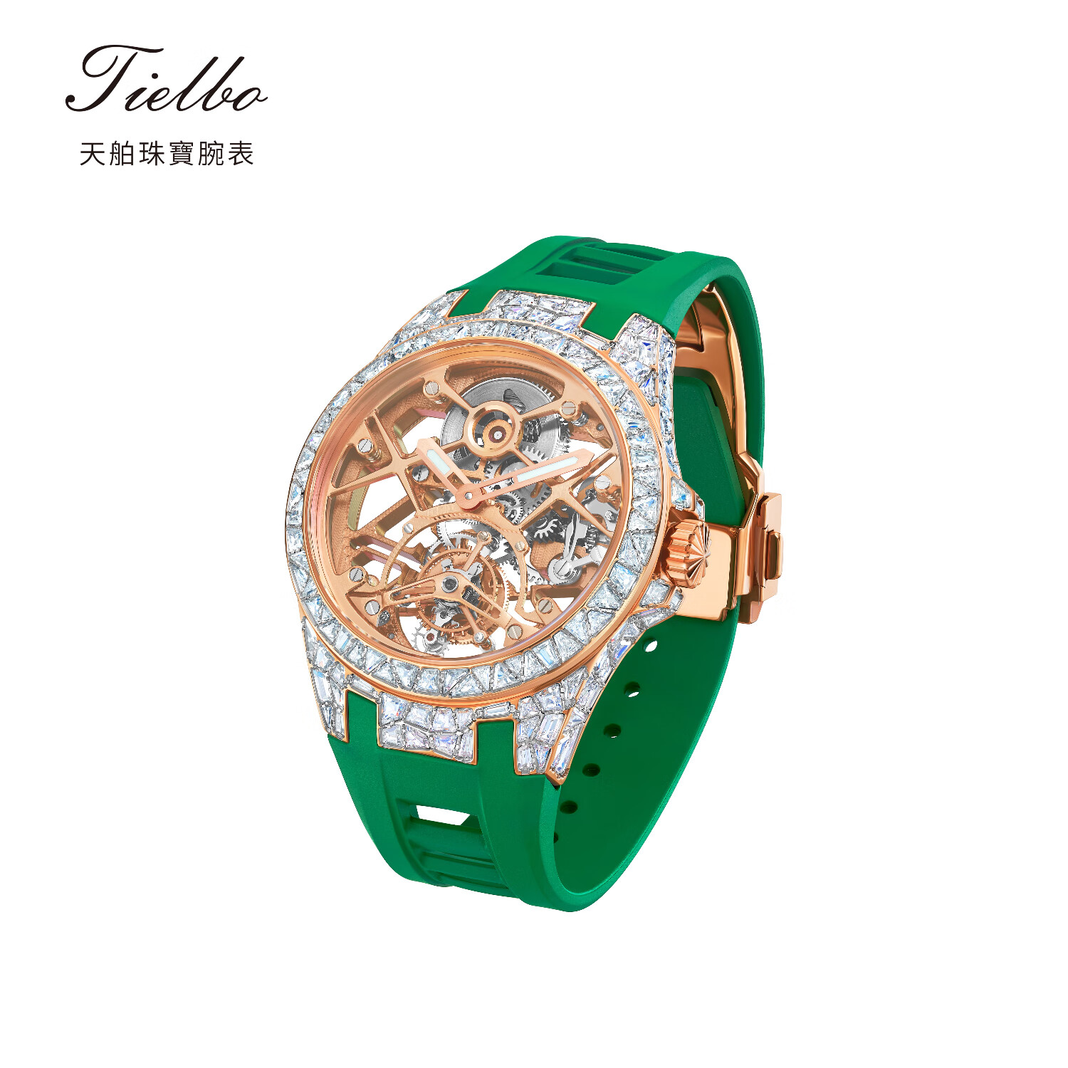TIELBO/天舶官方正品 850圆形镂空陀飞轮机械机芯防水男士手腕表 蓝色 46mm