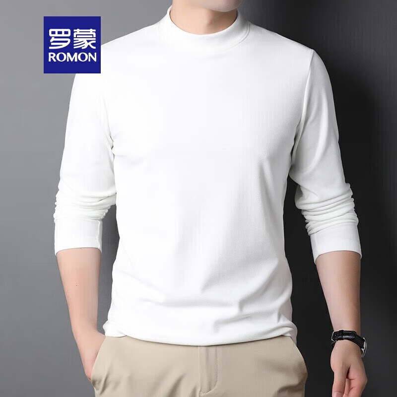 罗蒙（ROMON）半高领纯色卫衣男新款中青年百搭长袖德绒保暖白色卫衣男装上衣 白色 M (170)(建议100-120斤)