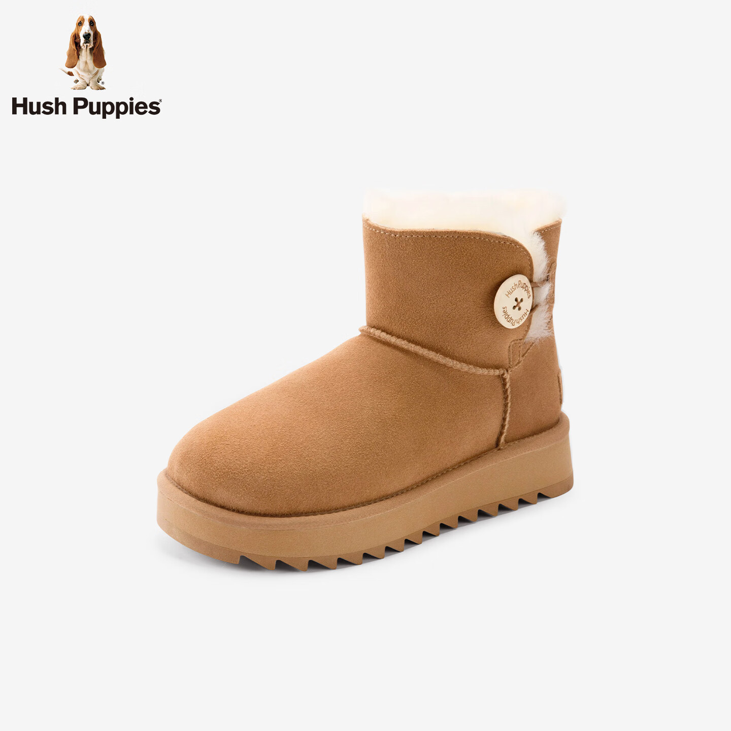 暇步士（Hush Puppies）【亲子款】2025冬季新款厚底雪地靴毛绒保暖低筒靴加绒加厚棉鞋 浅驼色（成人款） 38