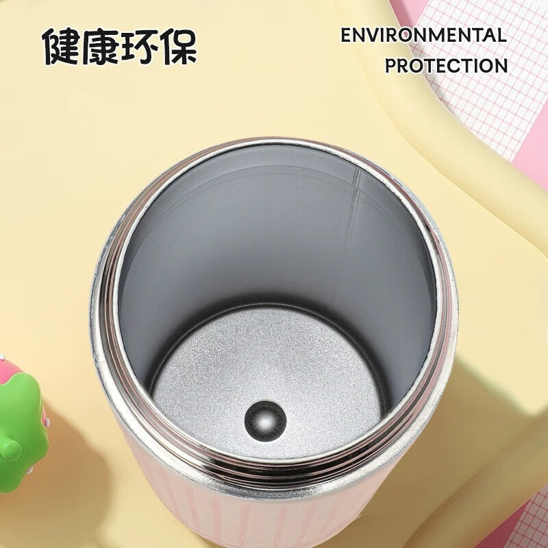 ins风高额值保温杯浮球杯卡通大容量吸管杯学生户外提绳可爱 INS风潮流保温杯/炫黑小猫/600ml 图 3
