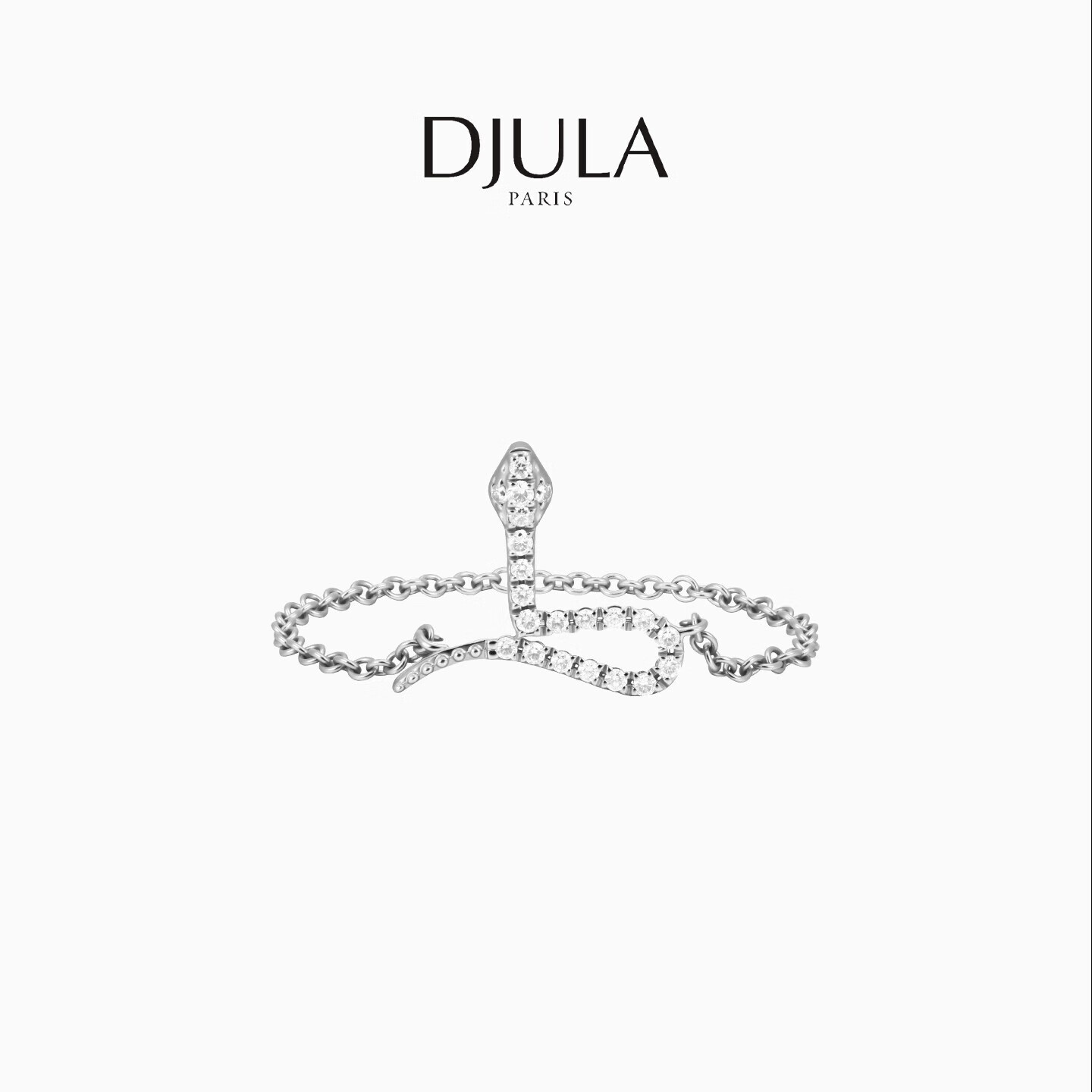 DJULA【店铺臻选】茱蕊魔法18K金镶钻高级感轻奢链条戒指新年礼物 18K金玫瑰金（蛇形-50/52/56mm备注）