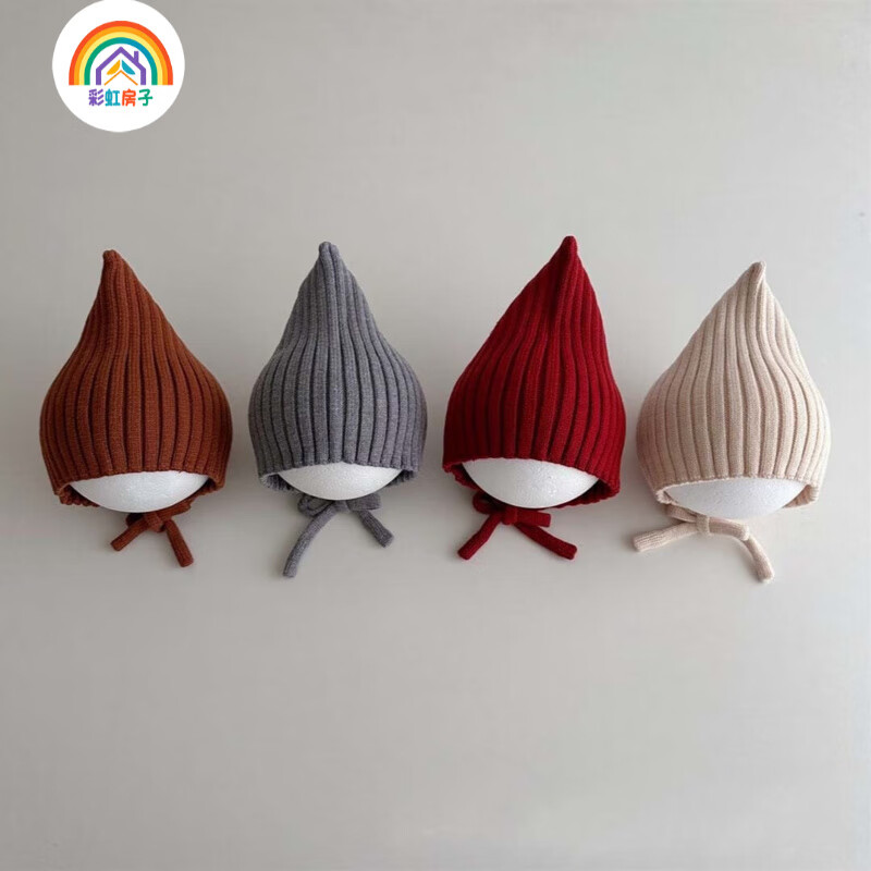 彩虹房子儿童新款秋冬季外出男女宝宝百搭保暖护加绒加厚耳帽合集 尖尖精灵帽【红色】参考5-24个月（43-48cm）