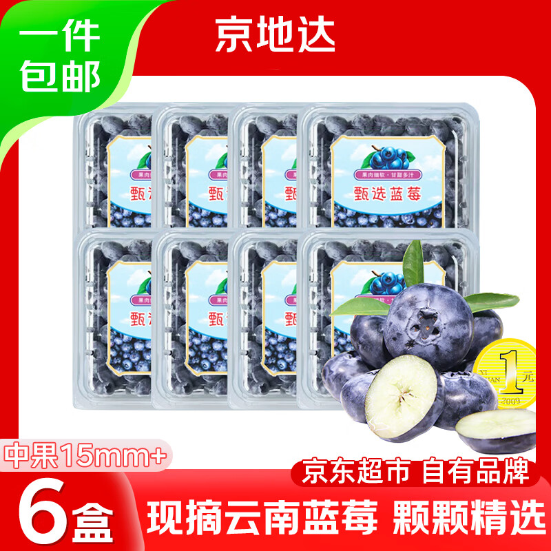京地达云南蓝莓净含量115g*6盒中果15mm京东自营自带花香 源头直发包邮