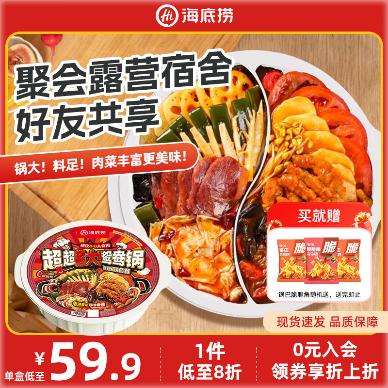 海底捞超大鸳鸯锅自热火锅懒人方便户外麻辣烫学生宿舍零食夜宵聚餐速食 【1盒4-6人共享】超超超大鸳鸯锅（麻辣×番茄）940g