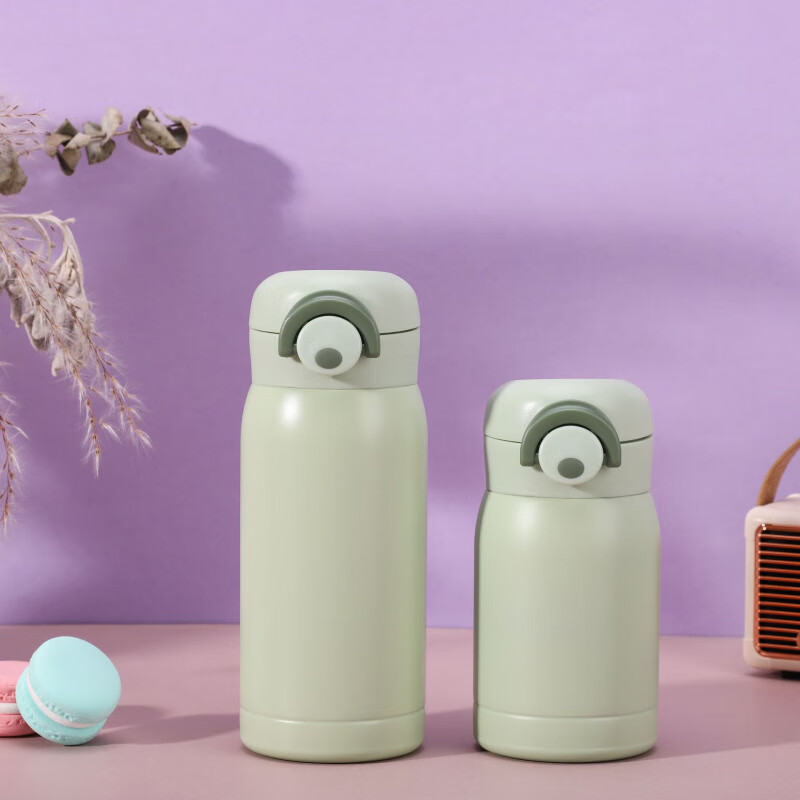 其他家304不锈钢真空保温杯家用高颜值卡扣弹跳杯户外迷你礼品水杯 绿色 220ml