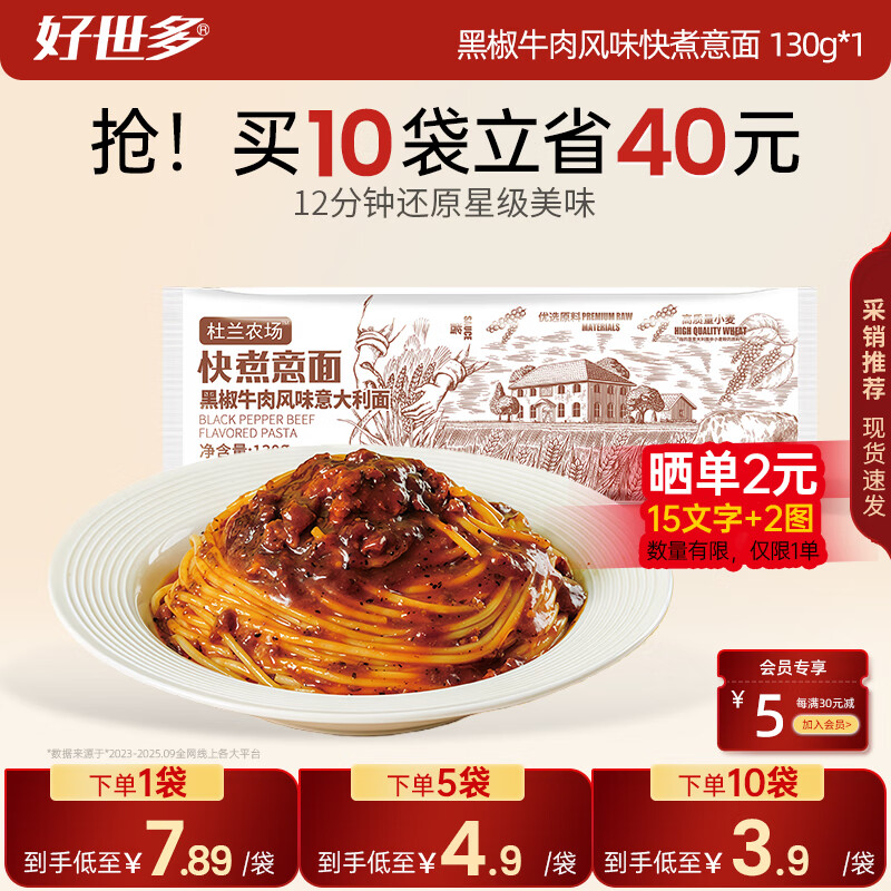 好世多 快煮意大利面 130g 任选10件叠首购18.9亓 晒图再返2，实际才1.6/袋 - 线报酷