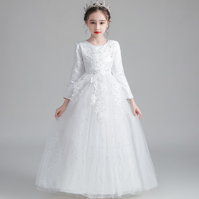 布恋猫女大童礼服春秋季儿童主持人服装3-14岁女孩花童公主表演蓬蓬裙