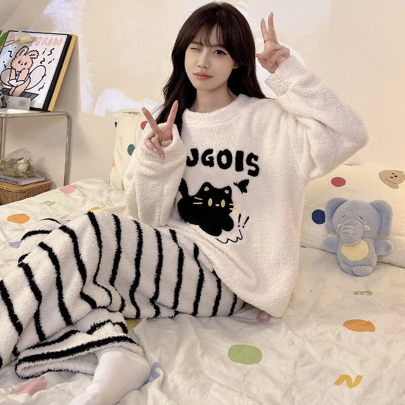 都市丽人半边绒睡衣女士秋冬季2025新款家居服女生睡衣加绒加厚居家服 女士家居服可外传 M （推荐80-100斤）