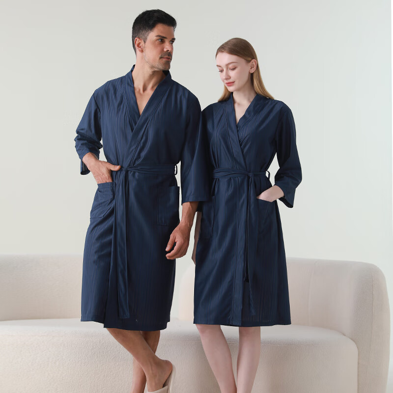 赛图蒙 情侣睡袍女春夏季凉感丝男士浴袍浴衣薄款睡衣家居服 2304藏青【男款】 M (150-160CM,80-125斤) 京东折扣/优惠券