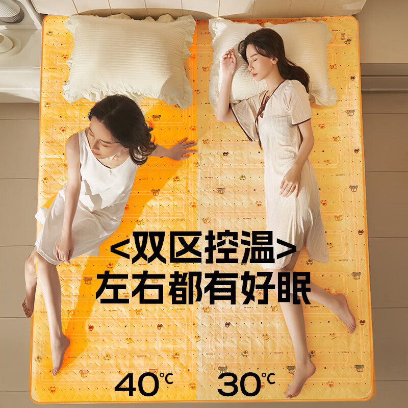 美菱（MeiLing）取暖器电热毯单双人电褥子电暖毯调温定时自动断电学生宿舍家用取暖器 【双人双控除螨定时】印花款2*1.8米150W