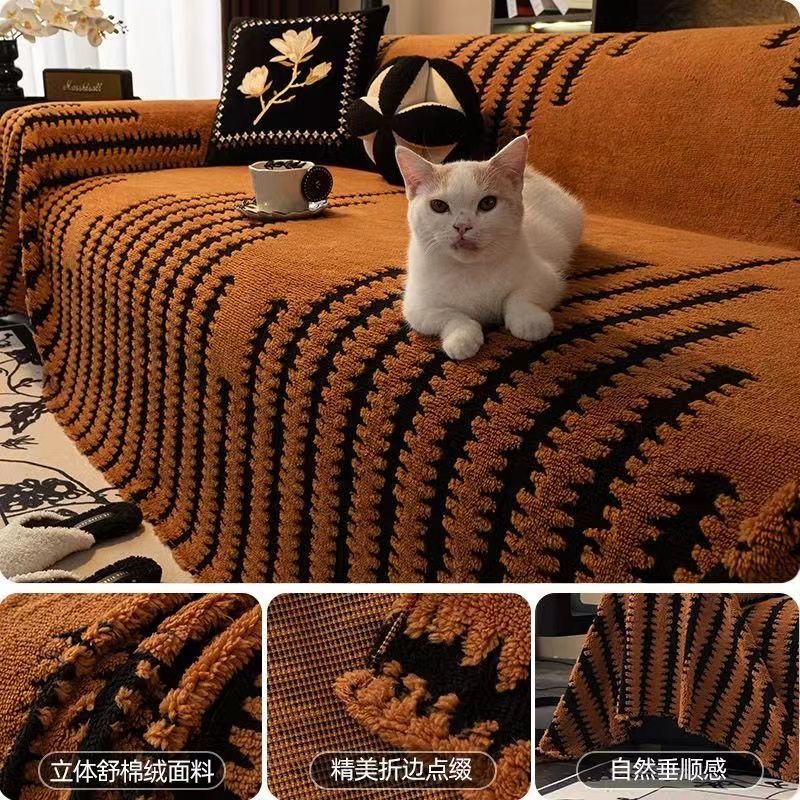 【轻奢品质生活】25年冬季爆款加厚一整张全盖万能通用毛绒沙发垫 【舒棉绒】橘色 【单人位通用】180厘米宽*180厘米长