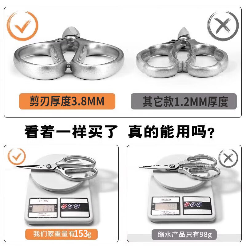 EIWLIVE【全钢专柜品质】厨房剪刀专用多功能大号骨头剪杀鱼剪鸡鸭鹅剪刀 【专柜品质】全钢大号鸡骨剪