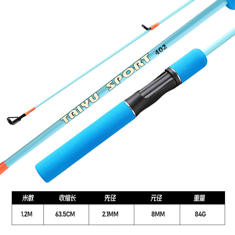 太宇冬釣竿兒童桿魚竿1.2米直柄2節(jié)路亞竿全套釣魚竿海竿垂釣漁具 藍(lán)色直柄-單桿 1.2米（接受定制