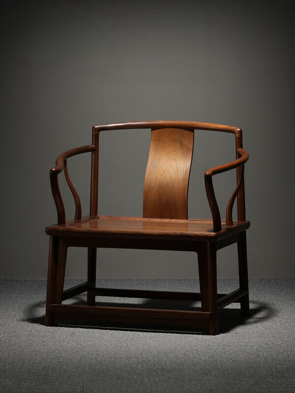 中式仿古官帽椅实木太师椅圈椅茶椅子主人椅禅椅明式家具 黑胡桃矮南官帽椅（38坐高）赠配套坐垫