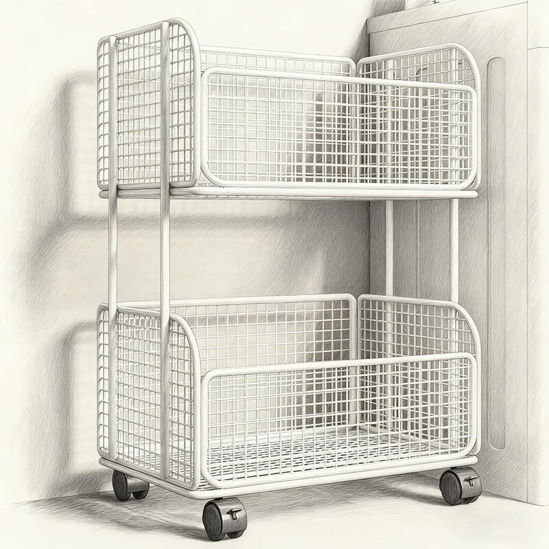 尔思家卫生间置物架浴室卫生间落地移动多层洗衣液架子厕所多功能收纳架 白色双层移动款