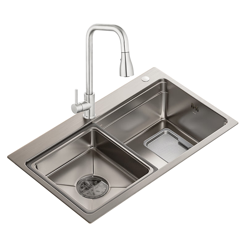 摩恩（MOEN）水槽套装火烧石压纹厨房洗菜盆304不锈钢手制一体盆SKW00401A套装