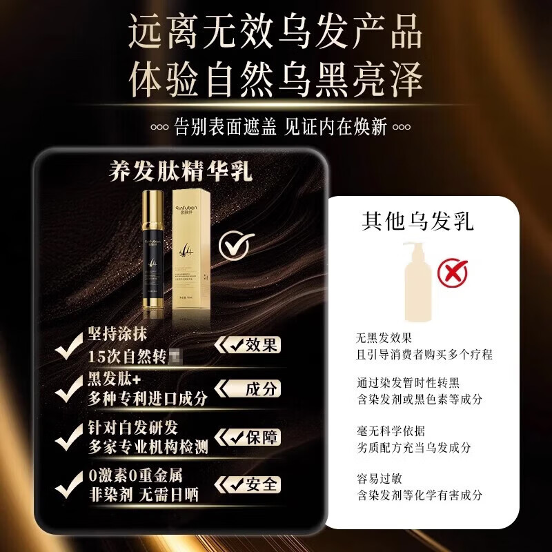 亲肤伴黑发肽乌发精华乳液人参何首乌白发自然养黑发免洗免晒护发 养发肽精华乳 50ml*2瓶 【巩固装】